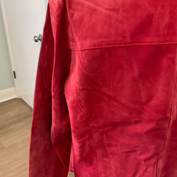 Chico's Red Suede Jacket coat zip bomber jacket plus size  XL/16 zip leather - Picture 9 of 15